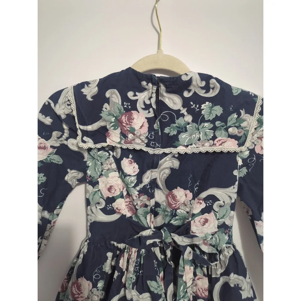 VTG 80's McClintock girls Dress Lace floral Peasant Prairie Cottagecore 8 blue
